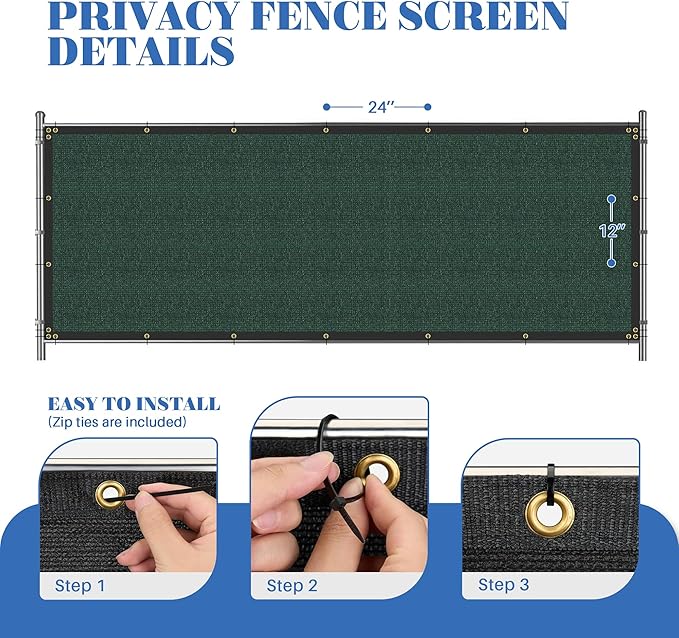 ECOOPTS 4'x227' Privacy Fence Screen Windscreen with Copper Grommets, Fit for Commercial Fence and Residential Garden Outdoor 90% UV Blockage, Cable Zip Ties Included (Green)