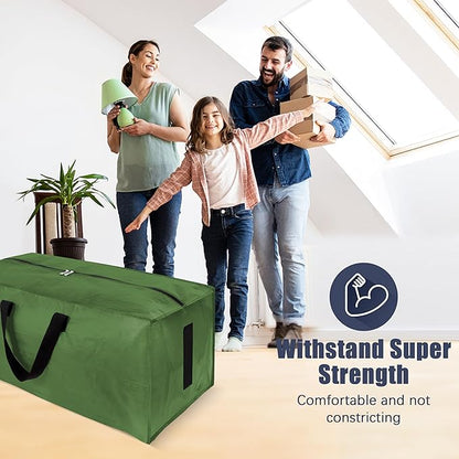 HOMESURE 4 Pack Large Strong Moving Bags with Zippers & Carrying Handles - Water-Resistant - Heavy Duty Storage Tote for Space Saving, Fold Flat, Alternative to Moving Box (Olive Green)