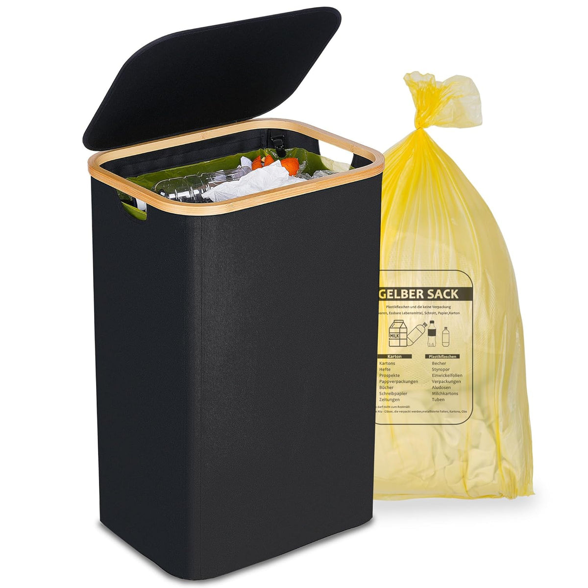efluky Recycling Bin Holder 100L, 26 Gallon Trash Can with Lid, Garbage Bag Holder for Yellow Bags, Easy Removal, (Inner Bag Not Included) -Black