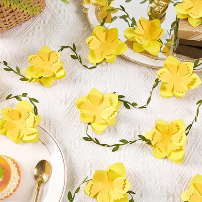Wildflower Party Decorations 3D Narcissus Flower Garland (2PCS) Yellow Flower Garland Daffodil Decor for Wedding Graduations Easter Baby Shower Party Arch Garden Background