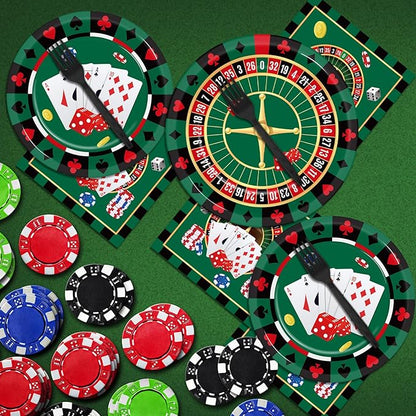 96 Pieces Casino Themed Party Tableware Set for Las Vegas Birthday Party Decorations Casino Poker Card Birthday Party Dessert Paper Plates Napkins Forks for 24 Guests Poker Card Playing Club Supplies