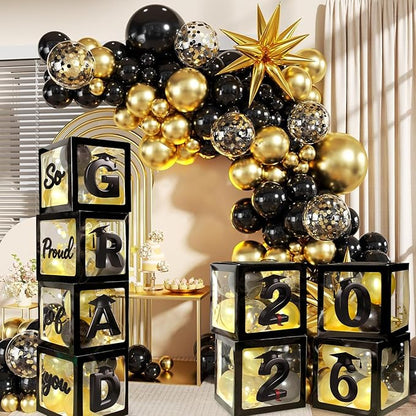 2026 Graduation Balloon Boxes Decorations, 4pcs Graduation Blocks with 32pcs Balloons “GARD” “2026” Letters, So Pround of You Decorations for Class of 2026 Party Supplies for College, High School
