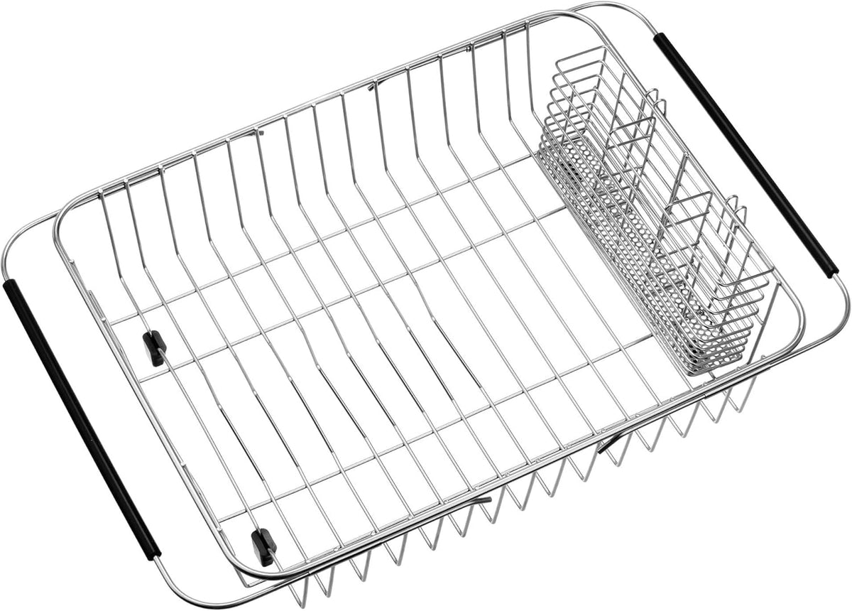 iPEGTOP Expandable Dish Drying Rack Organizer and Utensil Cutlery Holder, 304 Stainless Steel Over Sink Dish Rack, Dish Drainer in Sink or On Counter, Rustproof