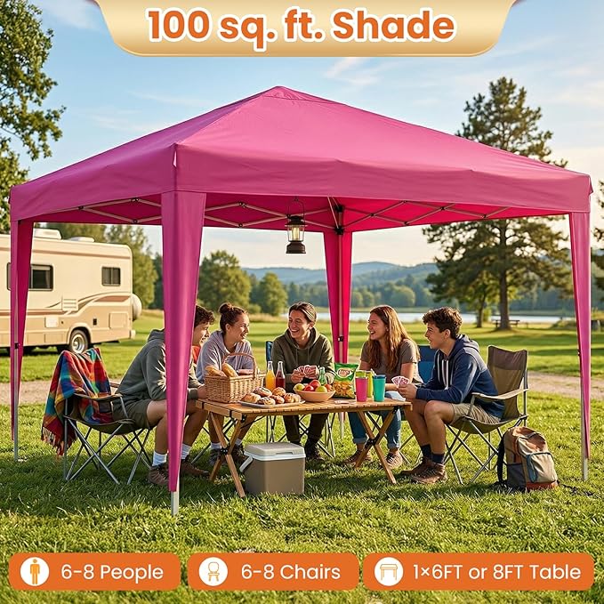 10x10 Pop Up Canopy Tent with 4 Removable Sidewalls, Heavy Duty Waterproof Party Tent with Church Windows,Pink Commercial Grade Instant Gazebo for Outdoor Event Wedding Vendor