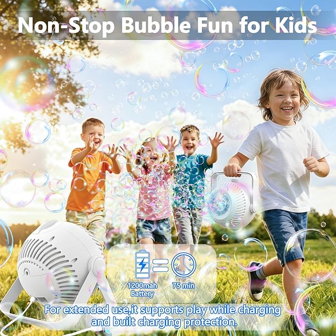 2026 Bubble Machine, 20000+ Bubbles Rechargeable Bubble Maker, Automatic Bubble Blower with Lights & 360° Adjustable Angle, Outdoor Bubble Toys Gifts for Kids, Birthday Parties, Backyard, Wedding
