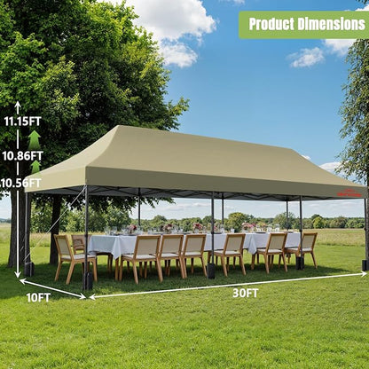 10x30 Heavy Duty Pop Up Canopy with 8 Sidewalls, 550D Commercial Easy Up Canopy Tent, Waterproof Outdoor Party Event Tent with Roller Bag, Khaki