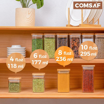ComSaf 6Pcs 8oz Spice Jars with Label Trial Set, Glass Spice Jars with Bamboo Lids Supplementary Set, Seasoning Container Trial Pack