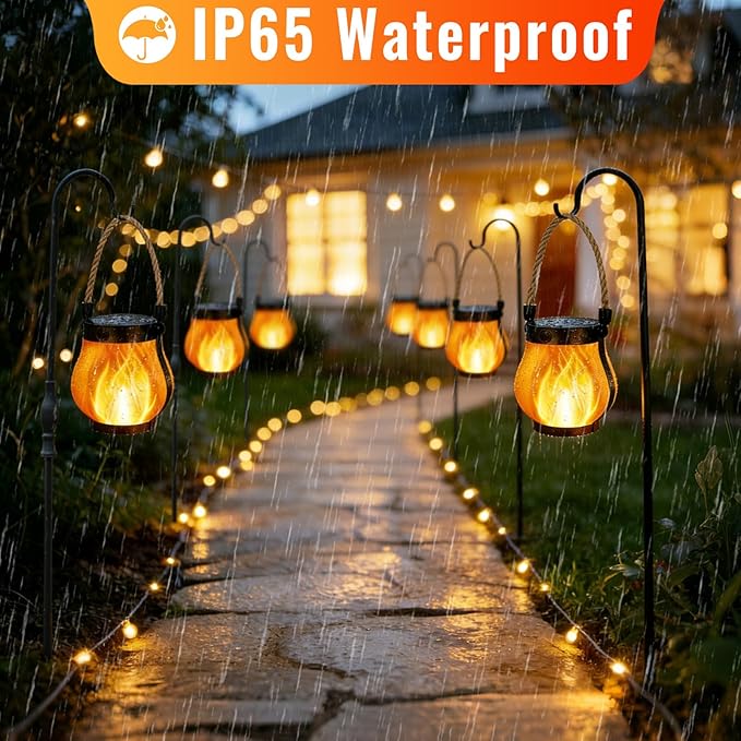 Solar Lanterns Outdoor Lights, 2 Pack Hanging Lantern with Flickering Flame, Hanging Lantern Decorative for Outside,Solar Powered Lanterns for Yard Patio Path Tree Garden Decor