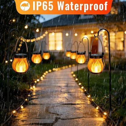 Solar Lanterns Outdoor Lights, 2 Pack Hanging Lantern with Flickering Flame, Hanging Lantern Decorative for Outside,Solar Powered Lanterns for Yard Patio Path Tree Garden Decor