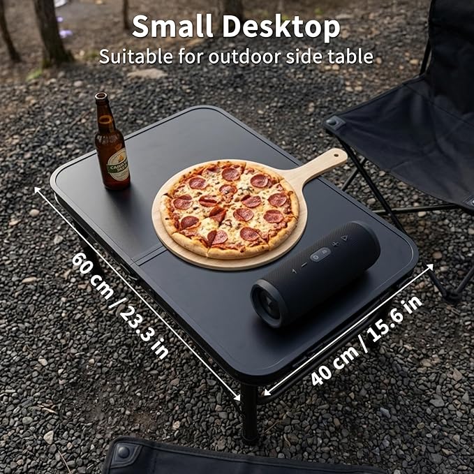 2FT Small Camping Portable Table, Black Aluminum Frame, Adjustable Height up to 21", Lightweight Carry Handle, Portable for Travel, Camping Outdoor Use