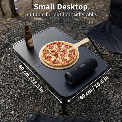 2FT Small Camping Portable Table, Black Aluminum Frame, Adjustable Height up to 21", Lightweight Carry Handle, Portable for Travel, Camping Outdoor Use