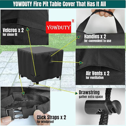 Propane Fire Pit Cover Square 28 Inch, Waterproof Heavy Duty 600D Gas Fire Pit Table Cover 28x28x25 Inch, Fit 26-28 Inch Firepit Table, All-weather Protection For Patio Fire Table