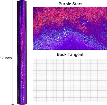 Burymento Purple Wrapping Paper Roll, Metallic Holographic Star Gift Wrap for Birthday, Valentines, Mothers day, Graduation, Wedding, Fathers day, Baby Shower, Christmas (17 IN x 32.8 FT)