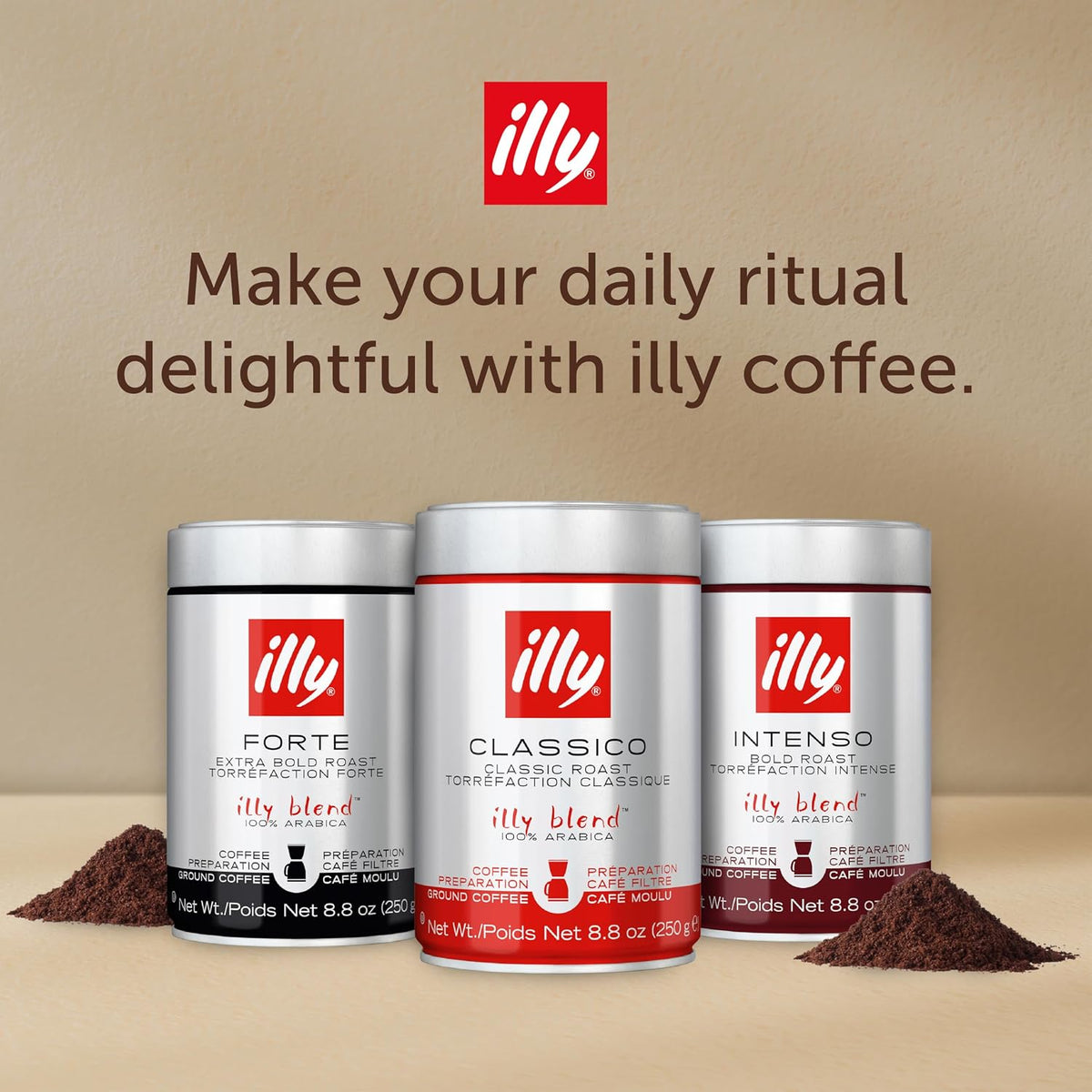 illy Ground Drip Coffee, Intenso Dark Roast, 8.8 oz, 6 Pack | 100% Arabica, Premium Italian Coffee, Pre-Ground for Drip Brewers