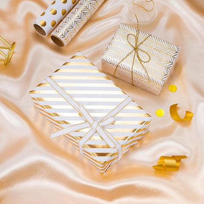 WRAPAHOLIC Gold Birthday Wrapping Paper Roll - Mini Roll - 3 Rolls - 17 Inch x 120 Inch Per roll - Gold Design for Birthday, Baby Shower, Wedding, Party, Holiday