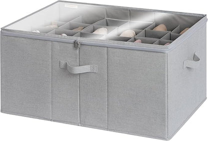 StorageWorks Shoe Organizer for Closet, Fits up to 24 Pairs, Shoe Cubby Storage Containers with Adjustable Dividers and Clear Cover, Grey
