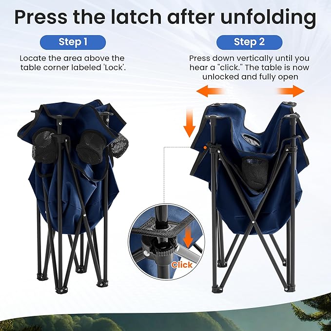 Portable Outdoor Folding Camping Table with 4 Cup Holders & Cooler Compartment, Waterproof Picnic Table for Picnic, BBQ, Beach, Hiking (Navy Blue)