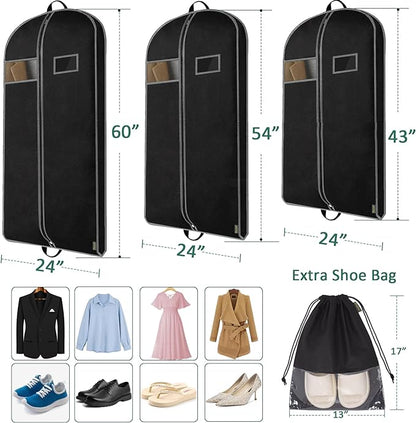 BALEINE 1PK Heavy Duty Garment Bag with Shoe Storage Travel Bag for Dresses, Suit, Coats Travel Essential (43", Black)