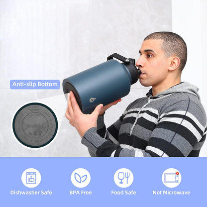 Bjpkpk 64 oz Insulated Water Bottle, Dishwasher Safe Half Gallon Water Bottle with Ergonomic Handle, BPA Free Leak Proof Water Jug for Sports