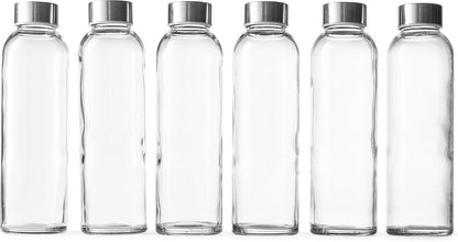 Epica Clear Glass Bottles with Lids, 18oz Resuable Glass Water Bottles for Juicing with Stainless Steel Cap to store Milk, Smoothie, etc