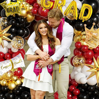 Graduation Balloon Arch Garland Kit Maroon Gold White Black Graduation Decorations 2026 for College High School Class of 2026 Grad Party Prom Decor