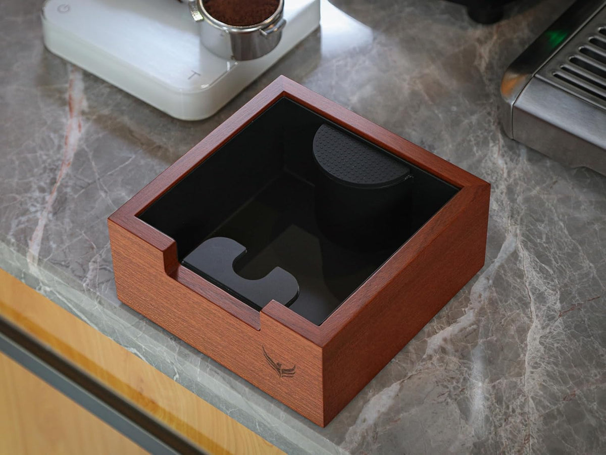 51mm Espresso Tool Kit – Calibrated Rosewood Tamper, Espresso Distributor, Magnetic Funnel with Puck Screen, Knock Box & Rosewood Tamping Station