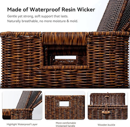 Nonam Wicker Storage Basket with Lid, Large Shelf Baskets for Boho Decor, Plastic Basket, Lidded Home Storage Bins - Stackable Containers Boxes for Organizing - Brown