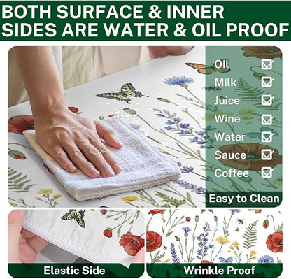 Picnic Table Cover with Bench Covers Elastic Edges, Wildflower Camper Fitted Table Cover, Outdoor Camping Essentials 72 Inch 3PCS, Waterproof Camping Fitted Tablecloth with Drawstring Bag