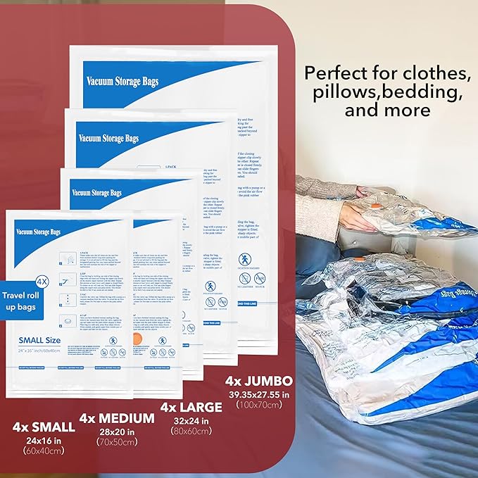 MEIQIHOME Vacuum Storage Bags, Space Saver Sealer Bags,Vacuum seal bags for clothing, Pillows, Comforters, Blankets, Bedding,Travel,20 COMBO