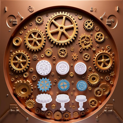 3Pcs White Gear Cookie Cutters, Steampunk Cogs Plunger Mold, 3D Gear Cookie Stamp Mold