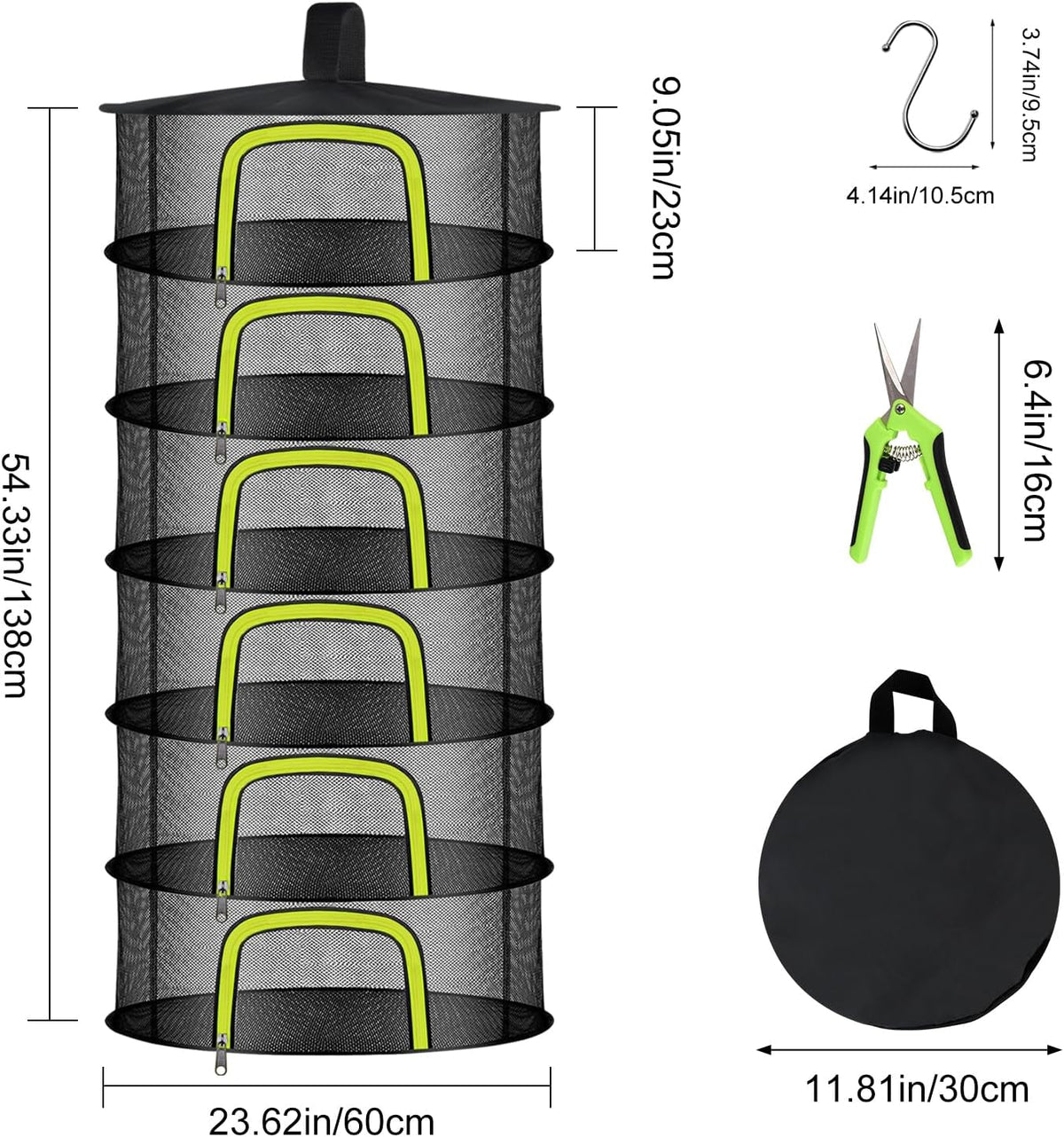 6 Layer Herb Drying Rack, Herb Drying Rack Hanging Mesh, Foldable Plant Drying Net With U-Shaped Zipper, Garden Shears, Hooks, For Drying Herbs Plants, Flowers, Fruits, Food, Clothes(6 Layers-23.62'')