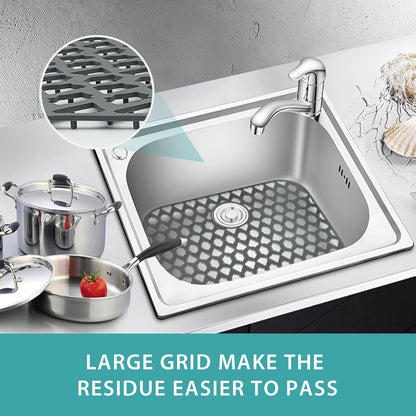 Sink Protectors for Kitchen Sink 13x11 &16x12 &19x14 &21x16 &22x13 &24x13 &26x14 &28x14 &30x16, Large Silicone Sink Mats Grid for Bottom of Farmhouse Sink (21”x16”, Rear Drain)