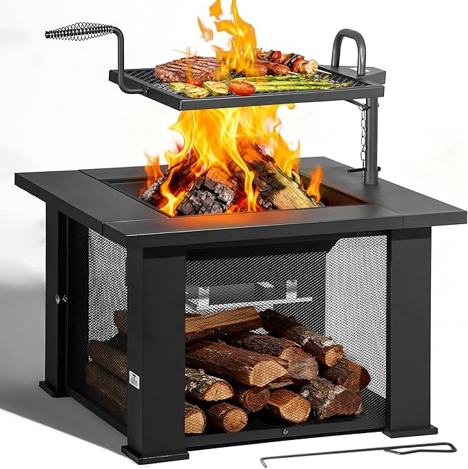 BALI OUTDOORS Fire Pit with BBQ, Outdoor Fire Pit for Wood Burning, Patio Firepits for Outside with Grill