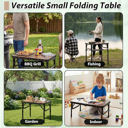 YihuiKo Folding Picnic Table with Storage Net, 3 Adjustable Heights Aluminum Small Folding Table, Lightweight, Portable Carrying Handle, for Camping Travel Outdoor