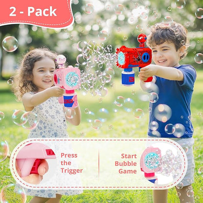 Bubble Gun for Kids, 2 Pack Bubble Machine, Outdoor Summer Toys for Kids 3-8, Toddler Blaster with Powerful Motor, Light-Up Blower for Backyard, Beach, Pool, and Birthday