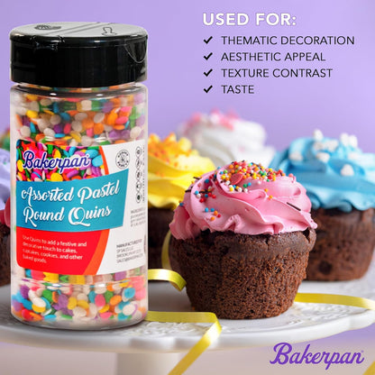 Bakerpan Quins Sprinkles for Cake Decorating - 4 Ounces - Rainbow Edible Confetti Sprinkles for Cupcakes, Ice Cream, Cookies, Cakes (Made in USA)