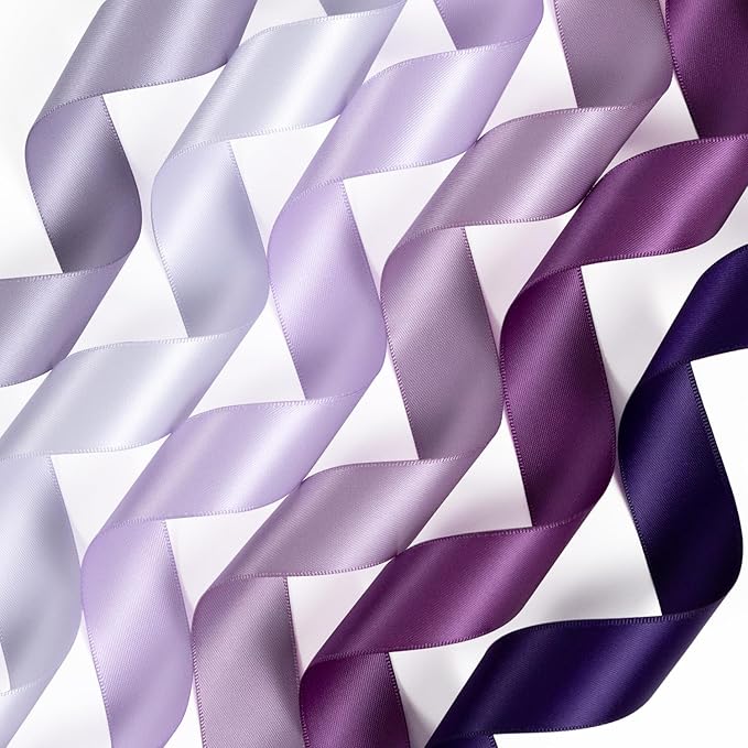 Purple Ribbon 1 Inch Lavender, Lilac, Amethyst, Dark Purple Double Faced Satin Ribbon for Flower Bouquet, Gift Wrapping, Wedding Invitation, Bows, Crafts, Gift Bags - 30Yards