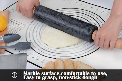Marble Rolling Pin Set with Silicone Pastry Mat,Pastry Brush,Cooking Tongs,Stainless Steel Scraper18.5 inch Polished Non-Stick Roller for Pizza Dough