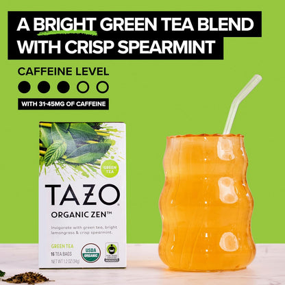 Tazo Organic Zen Green Tea, Green Tea Zen for Health and Wellness, 96 Total Tea Bags (16ct - Pack of 6)