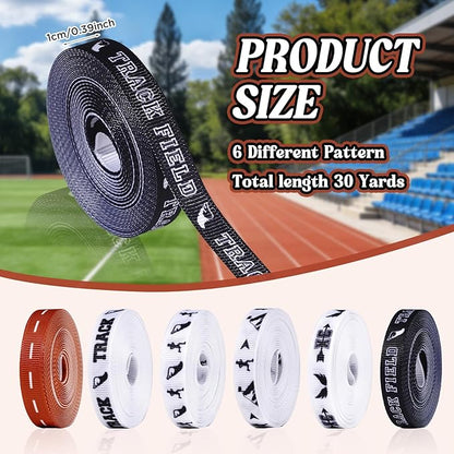 Track and Cross Country Ribbon Set 6 Rolls of Polyester Athletic Ribbon with Track, XC, and Runner Designs, 30 Yards x 3/8inch Track Meet Ribbons for Gifting Wrapping, DIY Crafting, Team Decor