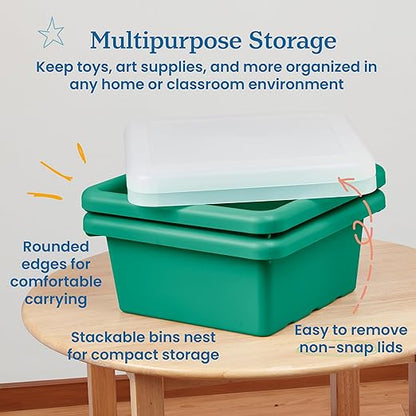 ECR4Kids Stackable Square Bins with Non-Snap Lids, Multipurpose Organization, Emerald, 2-Pack
