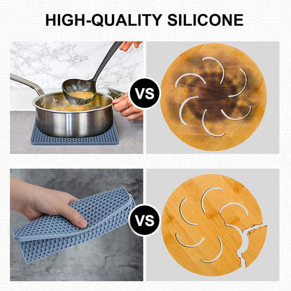 4 Pack Silicone Trivet Mat, Silicone Trivets for Hot Pots and Pans, Non-Slip & Heat Resistant Silicone Hot Pad for Kitchen Counter Mat Set, Soft Drying Mat, Jar Opener and Coasters, Square, Blue