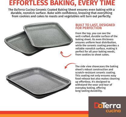 DaTerra Cucina - Nonstick Ceramic Coated Baking Sheet Twin Pack – 16" x 11" x 1" Professional Grade, PTFE, Cadmium, Lead & Pfoa Free, Oven Safe