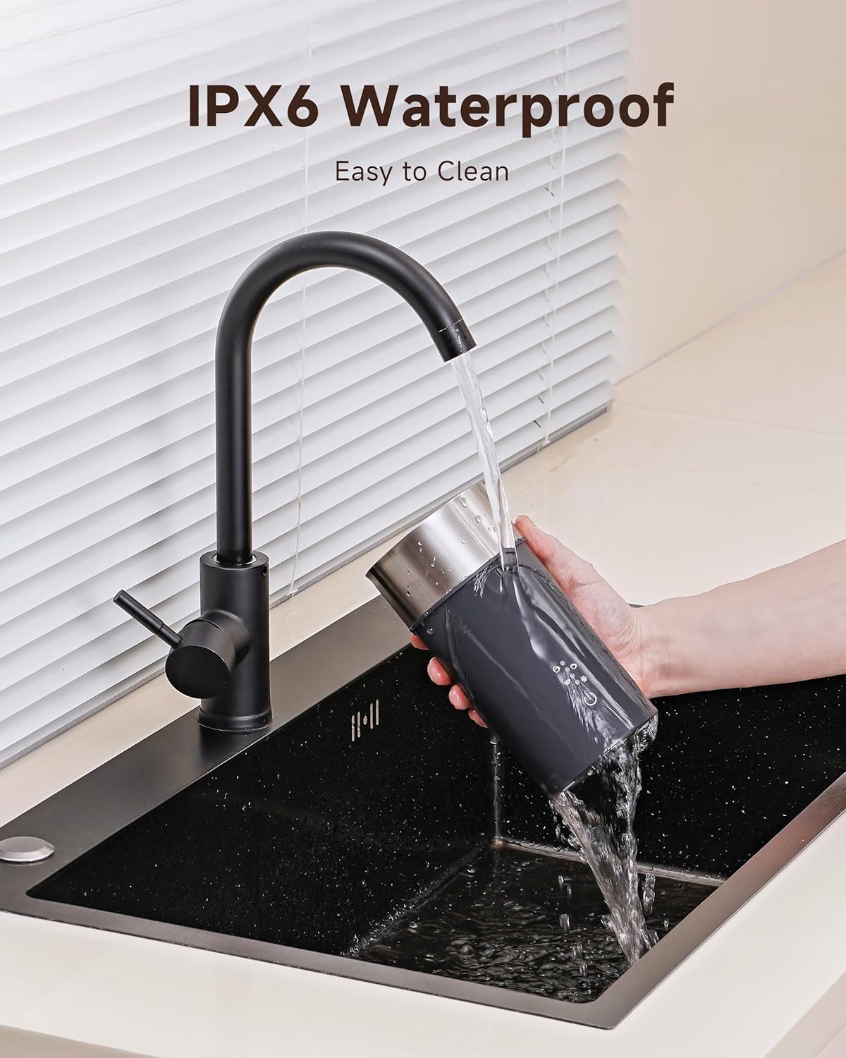 IPX6 Waterproof Electric Milk Frother and Steamer – 4-in-1 Coffee Frother for Hot & Cold Foam, Single-Button Control, Quick 80s Frothing