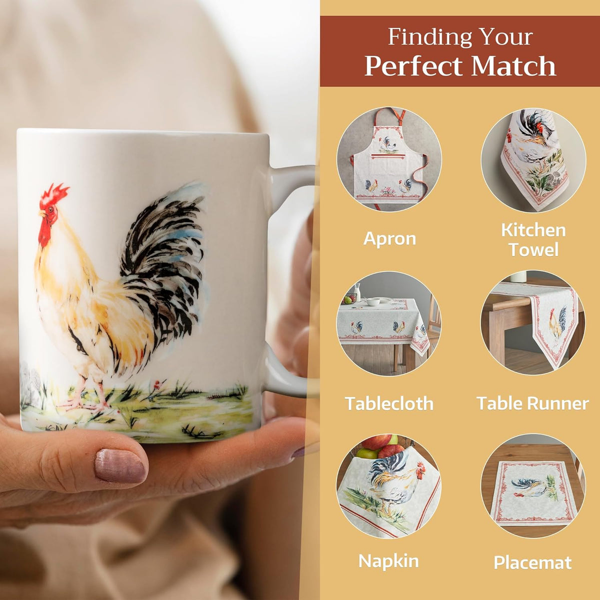 Maison d' Hermine Coffee Mug with Handles Fine Bone China Mugs Pack of One Tea Cups for Hot Beverages Cappuccino Latte Home Restaurant Office Perfect for Gift (Campagne - Coq, 15 Ounce)