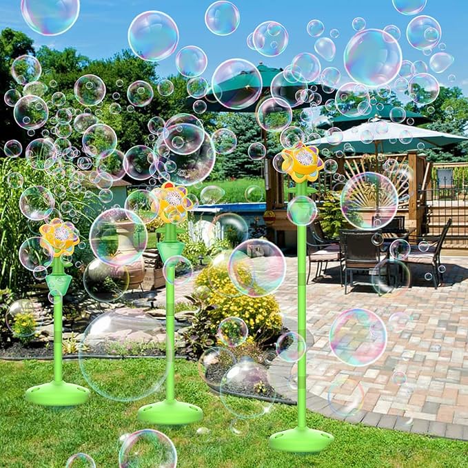 Palksky Bubble Machine for Kids Toddlers, 2PCS Flower Bubble Maker with Lights for Parties, Rechargeable Automatic Bubbles Blower Machine for Outdoor Wedding Birthday Party