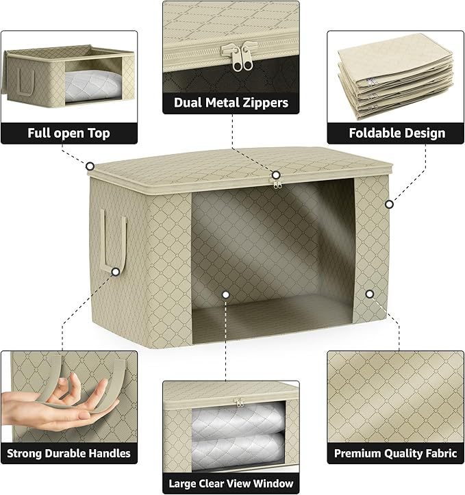 Sorbus Foldable Storage Bag Organizers, Large Clear Window & Carry Handles, Great for Clothes, Blankets, Closets, Bedrooms, and more