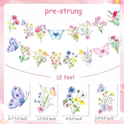 Wildflower Party Banners 2PCS Wildflower Birthday Party Supplies Spring Floral Party Decorations Wildflowers Themed Cutout Banner for Girl Women Garden Themed Decor
