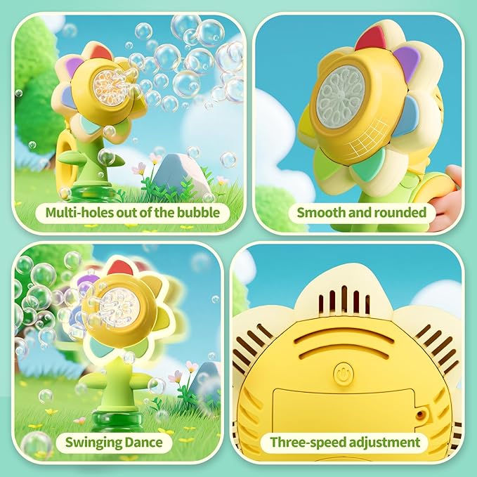 Sunflower Bubble Machine for Kids, Automatic Bubble Gun with Colorful Lights, Handheld Flower Bubble Toy for Toddlers, 25,000+ Bubbles, 3 Modes, Outdoor Bubble Blower, Easter, Wedding，Birthday Gift