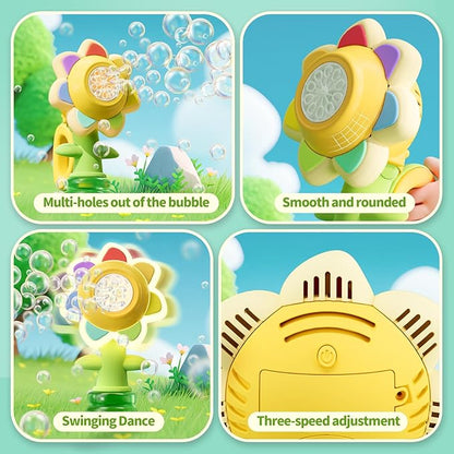 Sunflower Bubble Machine for Kids, Automatic Bubble Gun with Colorful Lights, Handheld Flower Bubble Toy for Toddlers, 25,000+ Bubbles, 3 Modes, Outdoor Bubble Blower, Easter, Wedding，Birthday Gift